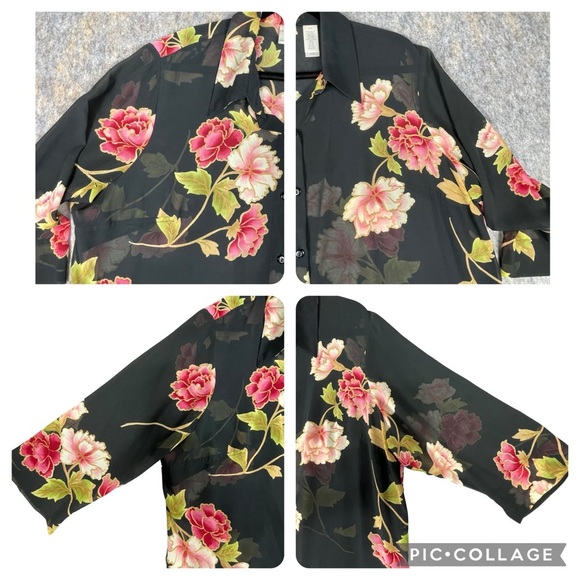 Emma James Floral 3/4 Sleeve Button-Down Romantic Feminine Sheer Blouse - Sz 20W - Picture 6 of 14